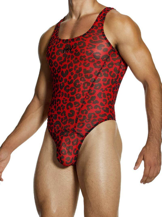 Mens MODUS VIVENDI Leopard Bodysuit Leotard with Thong Rear
