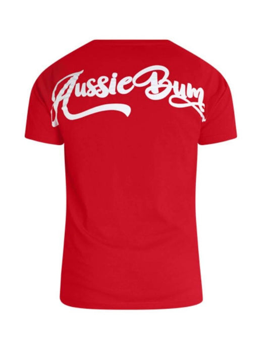 A red cotton t-shirt with 'I choose to be Equal' text and a rainbow flag on the chest, and the aussieBum branding on the back.