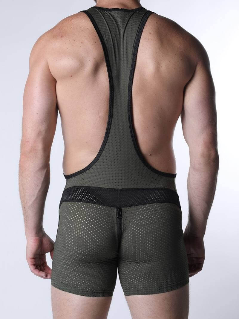 green wrestling singlet with black accents on a white background