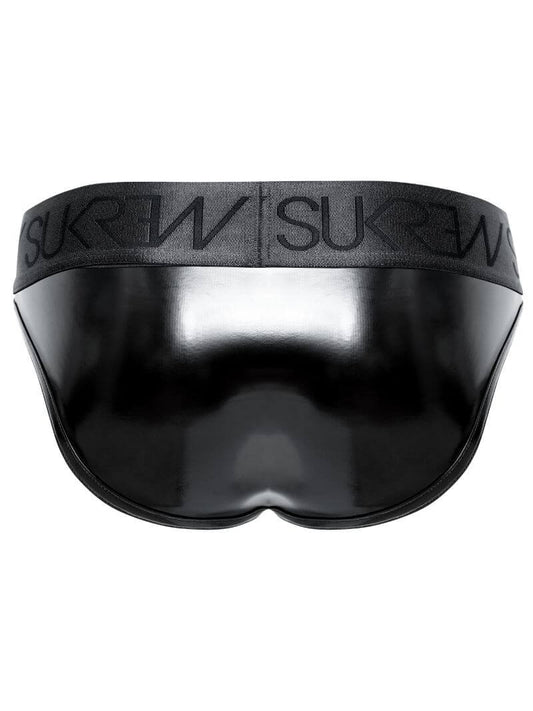sukrew men's black wet look PU-coated classic brief