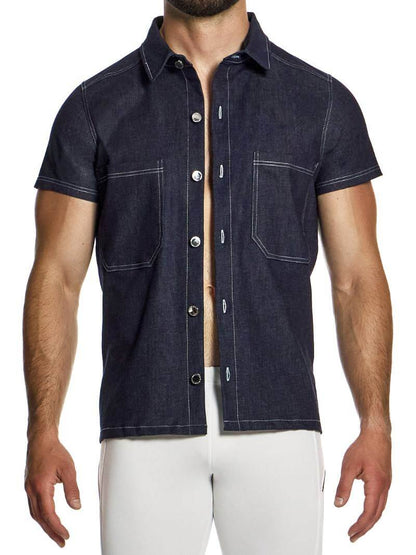 Mens MODUS VIVENDI Denim Shirt: Short Sleeve, Collared, Button Up