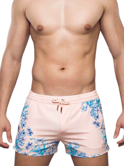 2eros Tahiti S50 Swim Short in Peach with Tropical Print