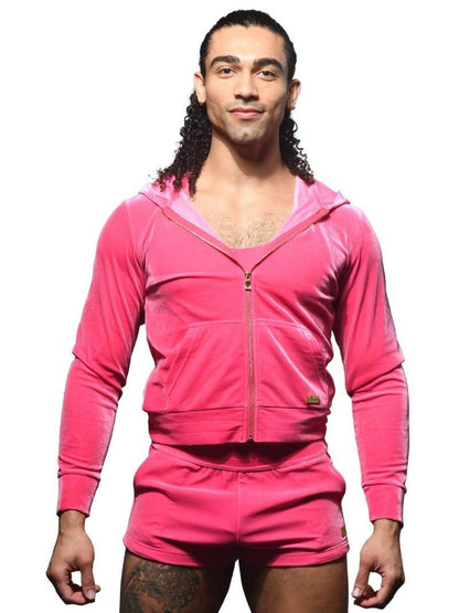 Men's Andrew Christian Paris Vibrant Pink Velvet Zipped Jacket