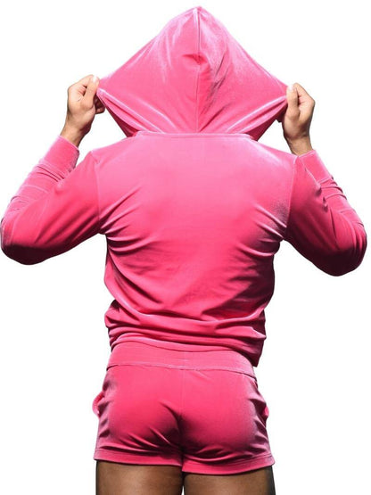 Men's Andrew Christian Paris Vibrant Pink Velvet Zipped Jacket