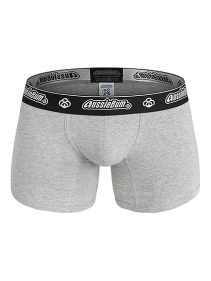 A pair of grey aussieBum CottonSoft 2.0 trunks with mid-rise waistband and metallic aussieBum branding on the elastic.