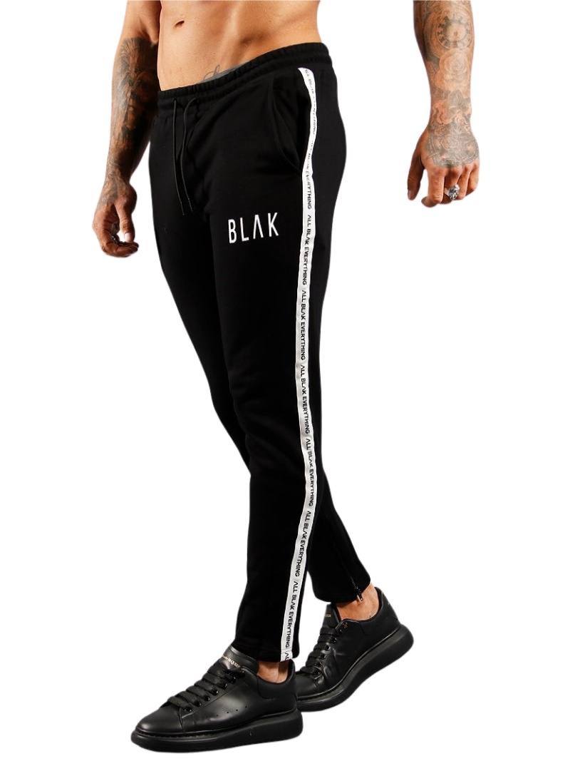 BLAK Zipped Hem Slim Fit Cotton Joggers with Side Tape & Pockets