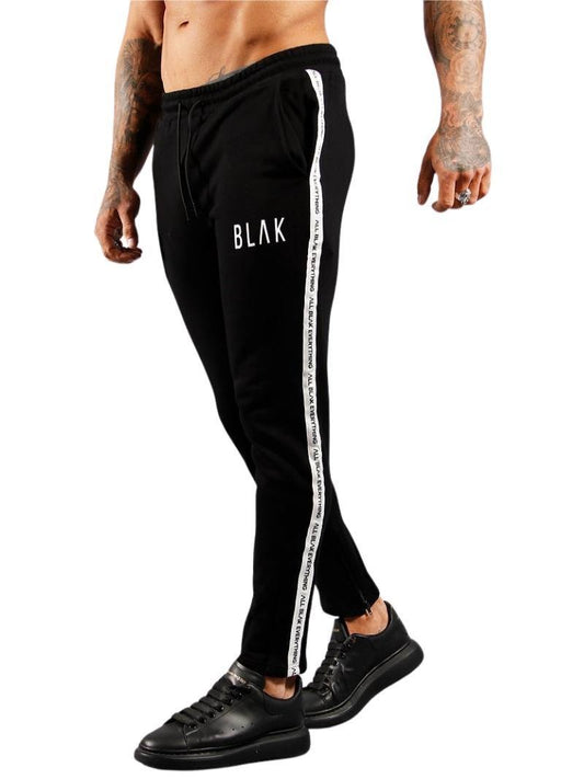 BLAK Zipped Hem Slim Fit Cotton Joggers with Side Tape & Pockets