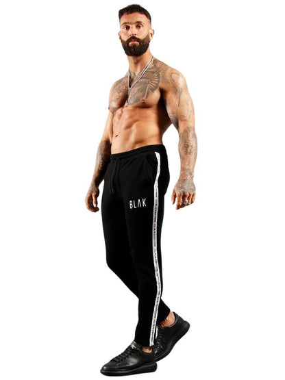 BLAK Zipped Hem Slim Fit Cotton Joggers with Side Tape & Pockets
