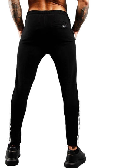 BLAK Zipped Hem Slim Fit Cotton Joggers with Side Tape & Pockets