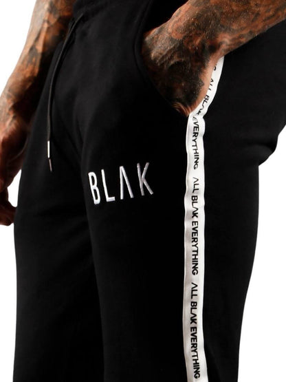 BLAK Zipped Hem Slim Fit Cotton Joggers with Side Tape & Pockets
