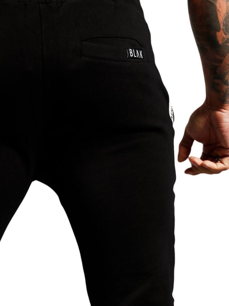 BLAK Zipped Hem Slim Fit Cotton Joggers with Side Tape & Pockets