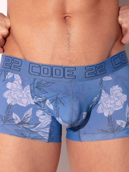 code 22 bouquet blue floral print boxer trunk