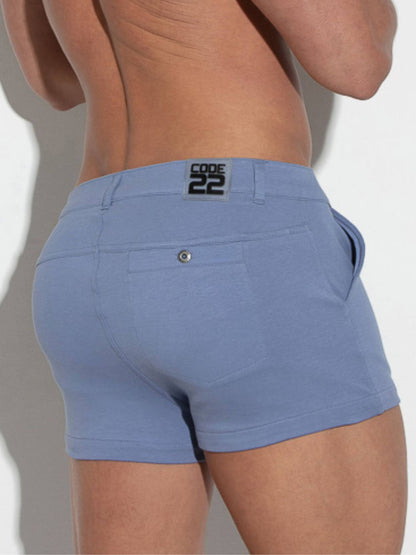 Blue boxer briefs with 'CODE 22' branding on a plain background
