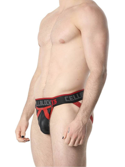 Mens CellBlock13 Anti-Chrome Vegan Leather Jockstrap with Removable Pouch