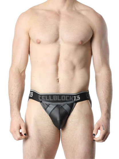 Mens CellBlock13 Anti-Chrome Vegan Leather Jockstrap with Removable Pouch