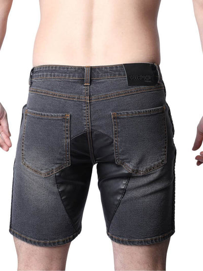 Mens CellBlock13 Saddleback Stretch Fit Denim Shorts with Leatherette Panels