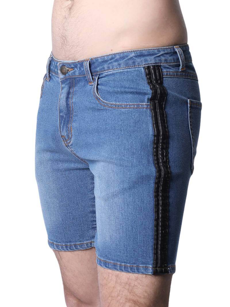 Mens CellBlock13 Saddleback Stretch Fit Denim Shorts with Leatherette Panels