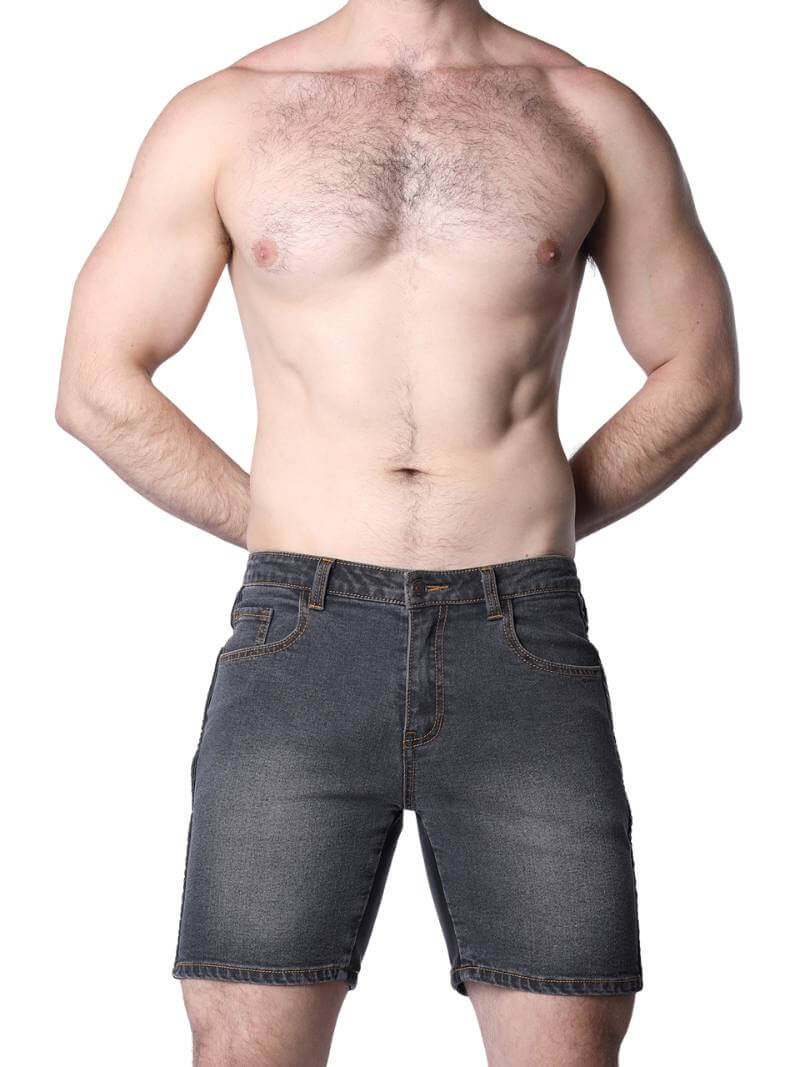 Mens CellBlock13 Saddleback Stretch Fit Denim Shorts with Leatherette Panels