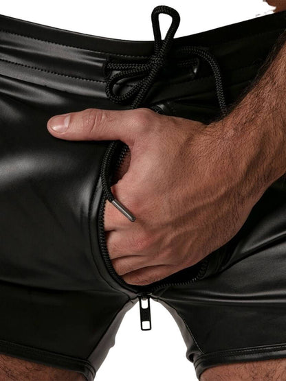Men's Locker Gear Leather Look Short-Legged Short with Front to Back Zipper