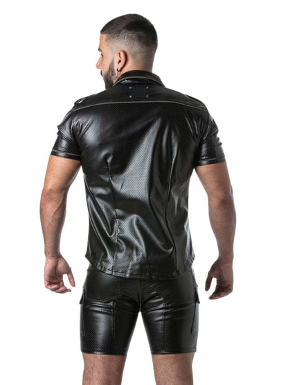 Locker Gear Men's Gay Fetish Leatherette PU Collared Shirt