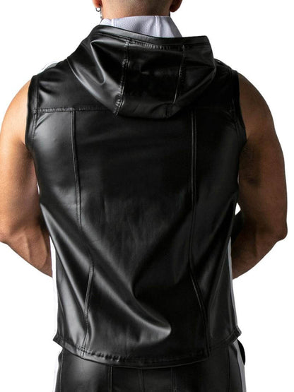 Men's Locker Gear Leather Look Sleeveless Hoodie: Zipped, Pockets, Hooded