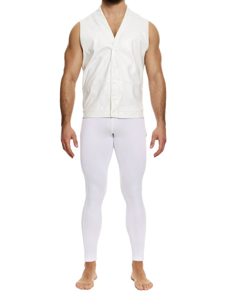 Mens MODUS VIVENDI Leather Vest: Sleeveless, Button-Up, V-Neck
