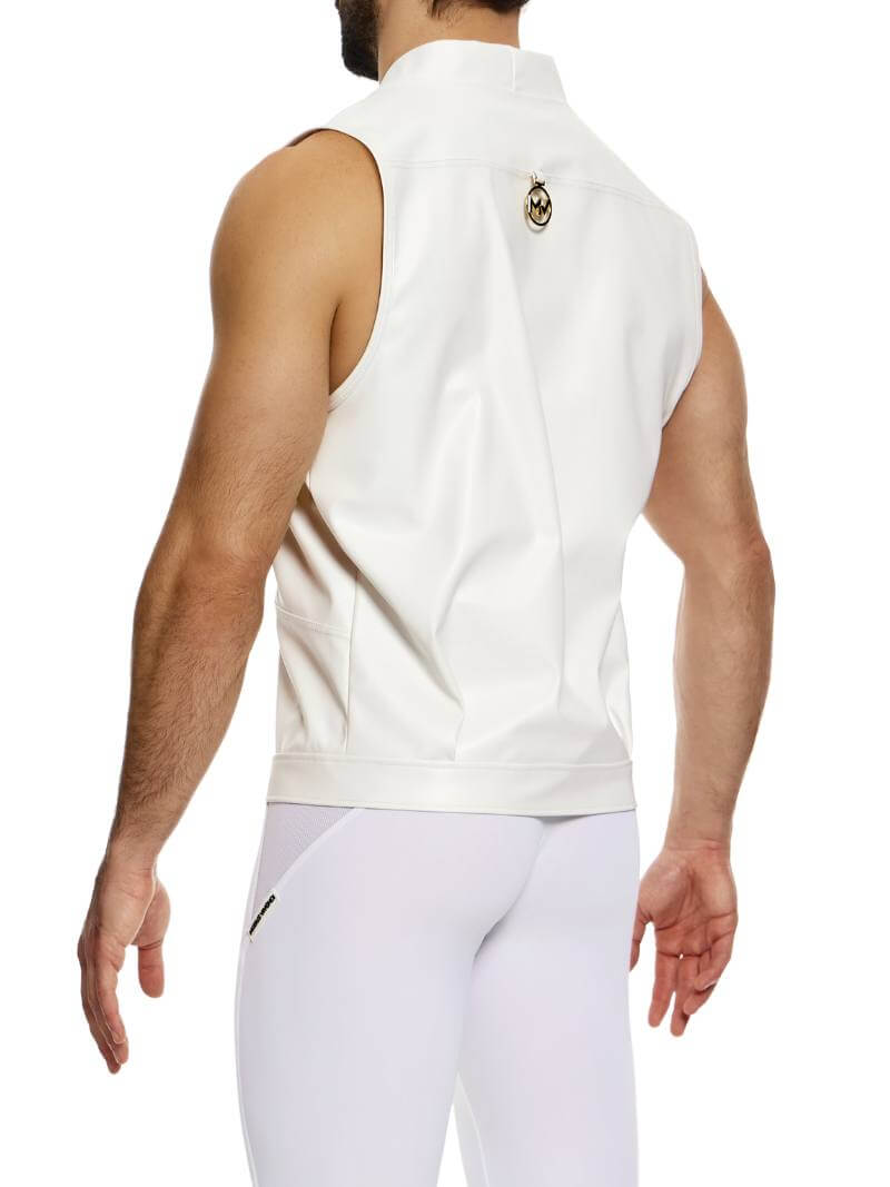 Mens MODUS VIVENDI Leather Vest: Sleeveless, Button-Up, V-Neck
