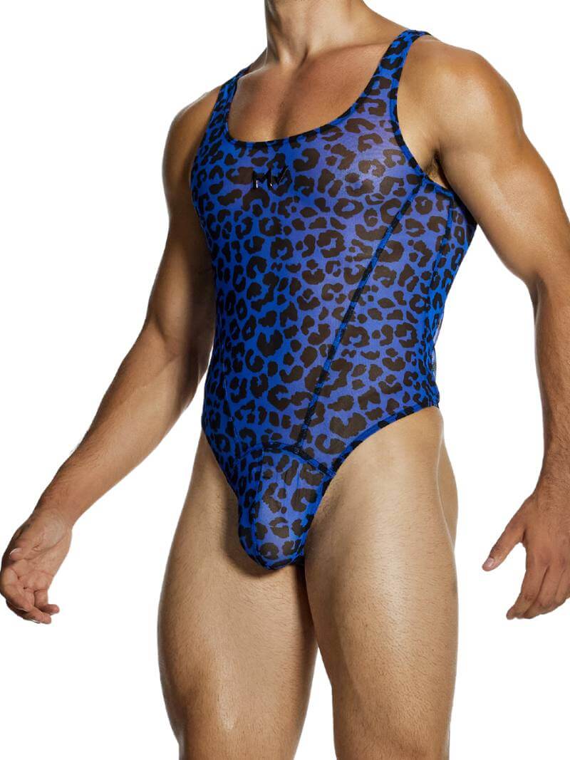 Mens MODUS VIVENDI Leopard Bodysuit Leotard with Thong Rear