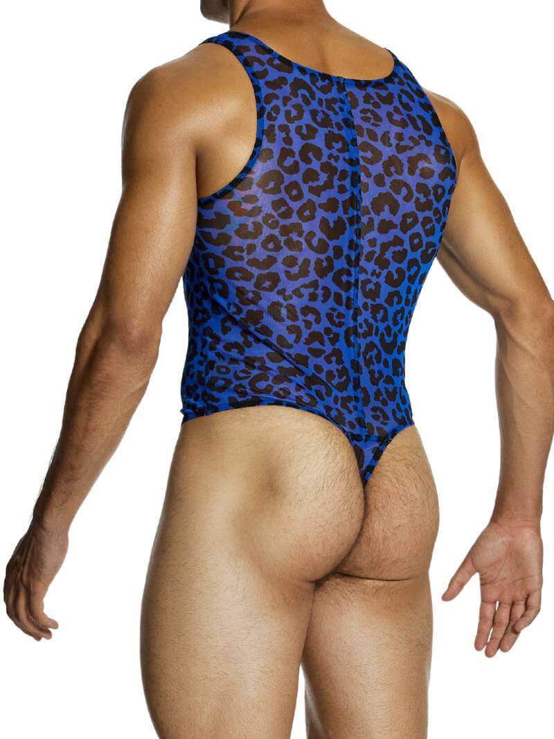 Mens MODUS VIVENDI Leopard Bodysuit Leotard with Thong Rear