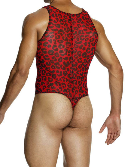 Mens MODUS VIVENDI Leopard Bodysuit Leotard with Thong Rear