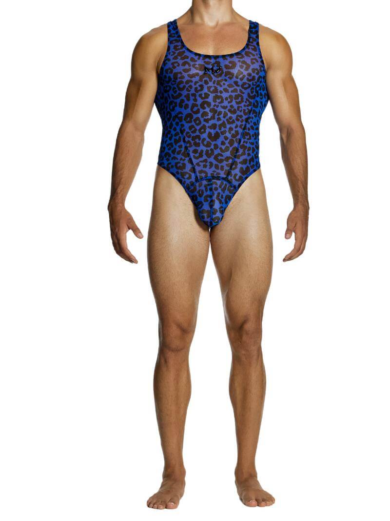 Mens MODUS VIVENDI Leopard Bodysuit Leotard with Thong Rear