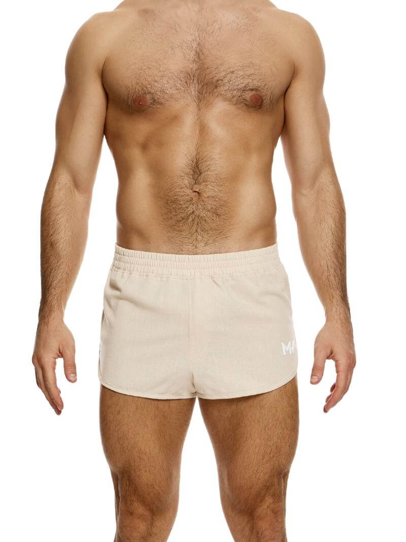 Mens MODUS VIVENDI Lightweight Linen Short, Curved Leg Jogging Style