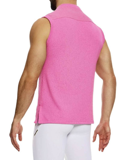 Mens MODUS VIVENDI Plain Knit Vest: Smart Design, Semi-Turtle Neck, Long Length