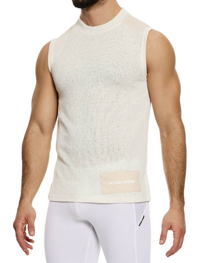 Mens MODUS VIVENDI Plain Knit Vest: Smart Design, Semi-Turtle Neck, Long Length
