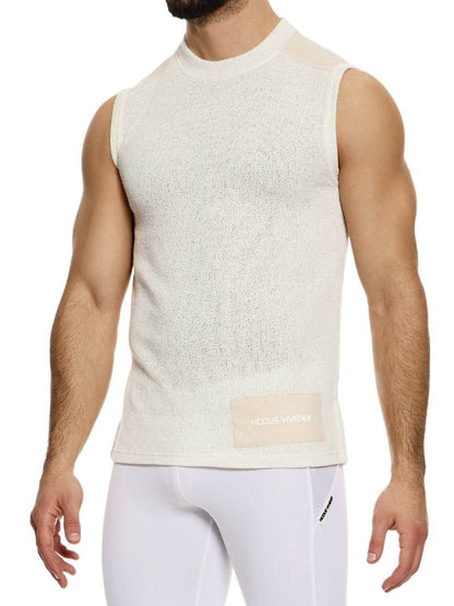 Mens MODUS VIVENDI Plain Knit Vest: Smart Design, Semi-Turtle Neck, Long Length