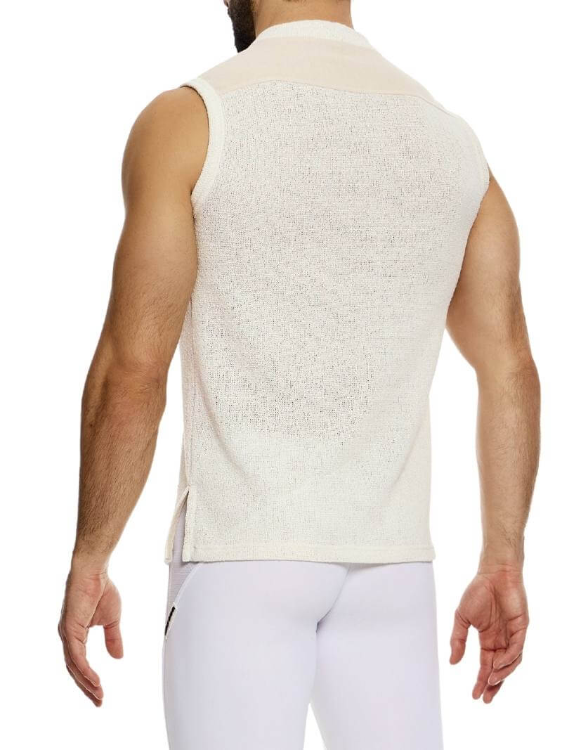 Mens MODUS VIVENDI Plain Knit Vest: Smart Design, Semi-Turtle Neck, Long Length
