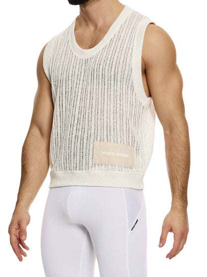 Mens MODUS VIVENDI Crochet Tank Top: Scoop Neck, Striped Knit