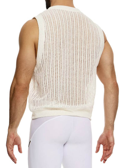 Mens MODUS VIVENDI Crochet Tank Top: Scoop Neck, Striped Knit