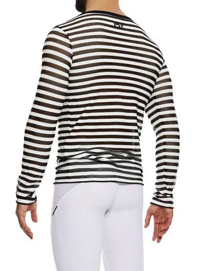 Mens MODUS VIVENDI Striped Mesh Long-Sleeved Top