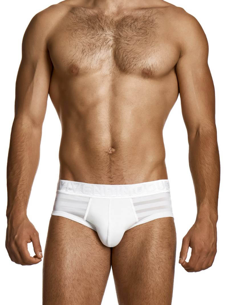 Man wearing a white underwear on a white background