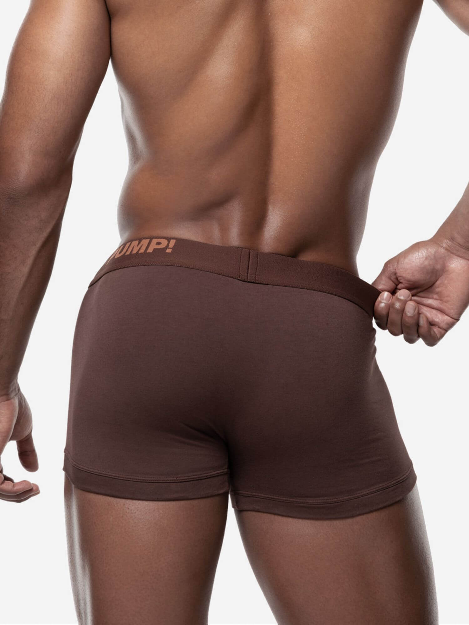 Brown boxer briefs with brand logo on a white background
