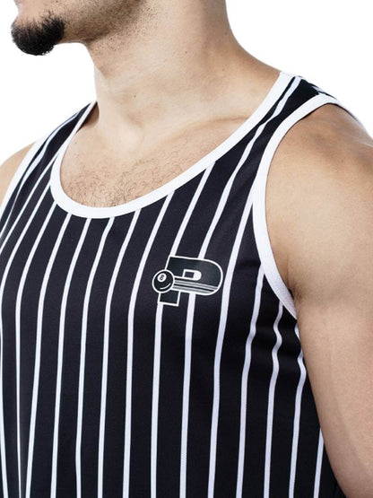 Mens PUMP Black Striped Tank Top