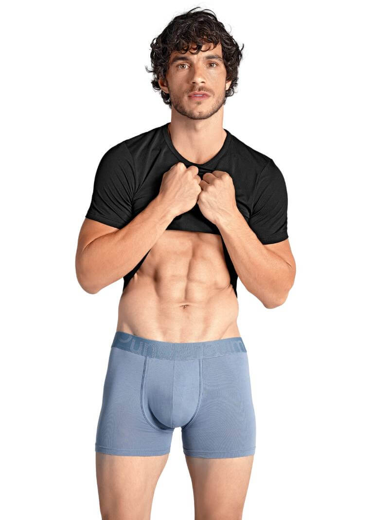 Mens RounderBum Boxer Brief with Bum Reshaping Padding, Light Blue