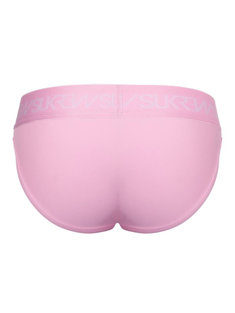 Pink underwear with branded waistband on a white background