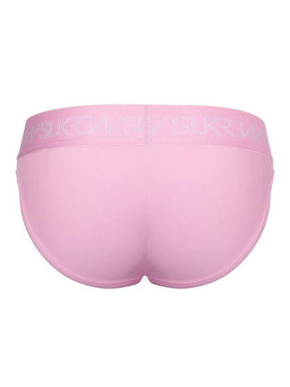 Pink underwear with branded waistband on a white background