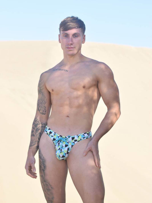 Mens SUKREW Retro Geometric Lime Swimming Thong