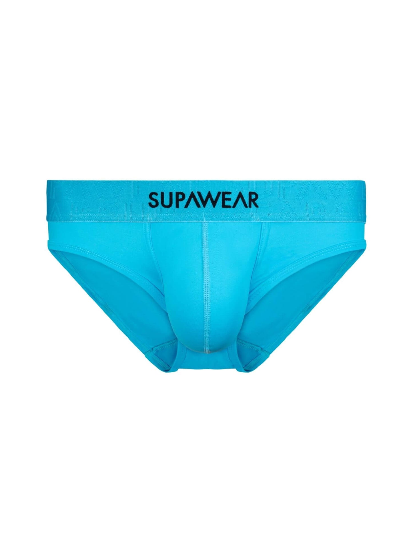 Blue men's underwear with 'Supawear' branding on a white background
