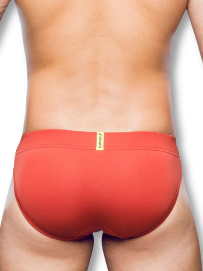 Red men's underwear with a brand logo on a white background