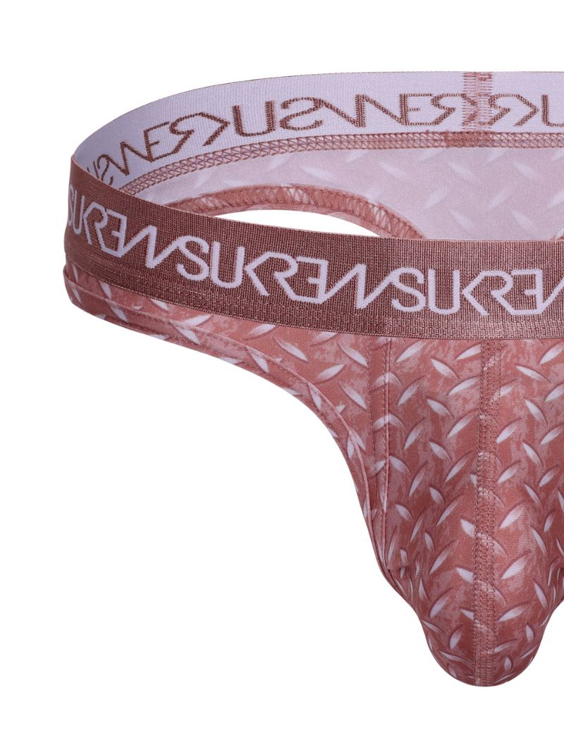 Pink patterned underwear with brand logo on a white background