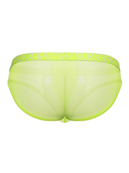 Neon green men's underwear with brand logo on a white background